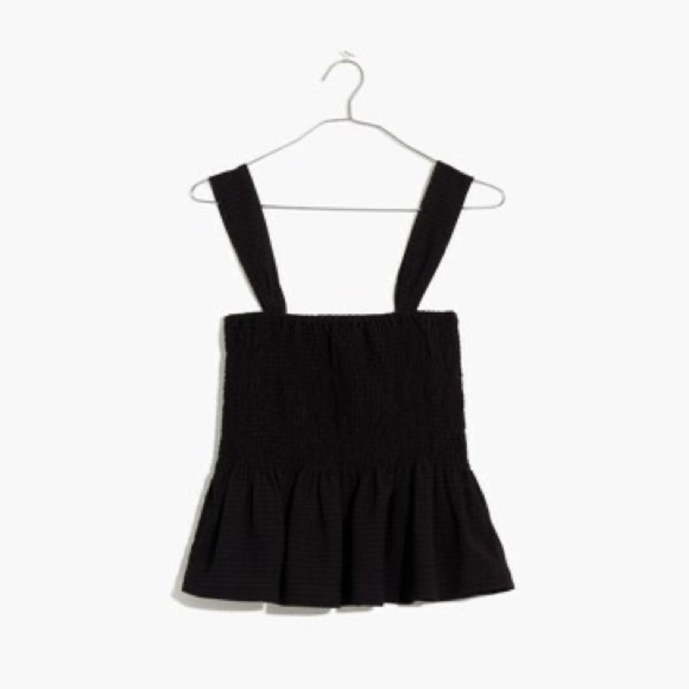Madewell Black Smocked Peplum Tank Top, Size XL